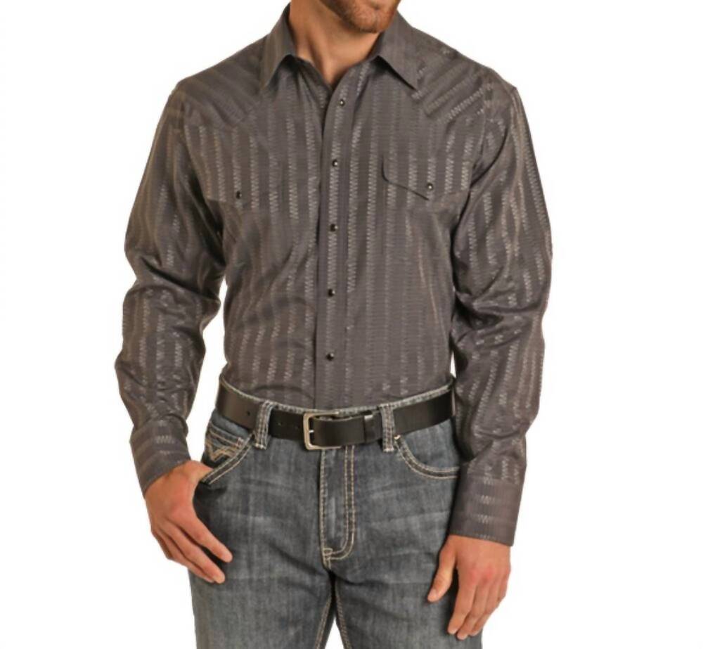 NEW PANHANDLE snap western dobby shirt in charcoal